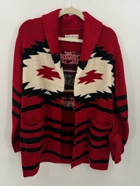Idyllwind southwestern Aztec Red Patterned Open-Front Women's Sweater Cardigan